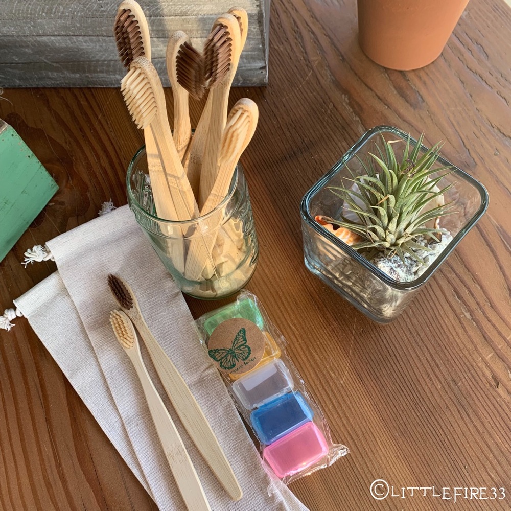 🌱ORGANIC BAMBOO TOOTHBRUSH SET W/COVERS+BAG🌱